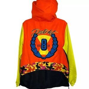 8IGHTH DSTRKT TASLAN ANORAK WINDBREAKER ORANGE YELLOW BLACK CAMO SIZE SMALL